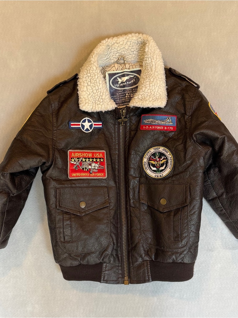 Up and Away Kids Bomber Jacket with Sherpa Collar -